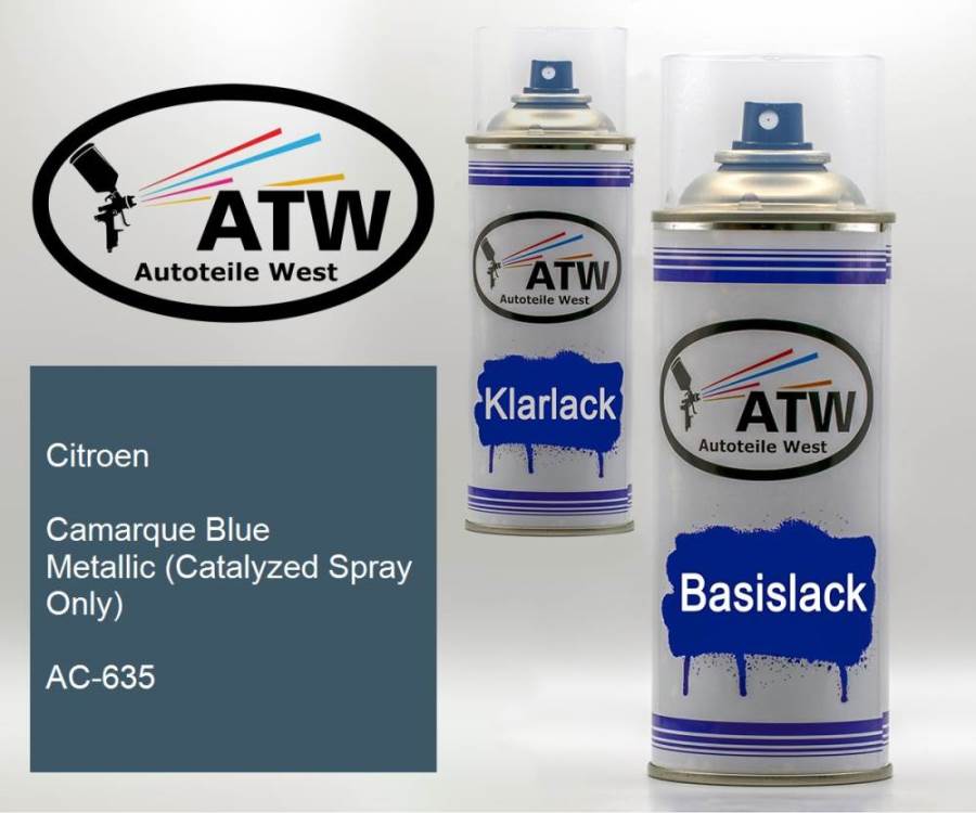 Citroen, Camarque Blue Metallic (Catalyzed Spray Only), AC-635: 400ml Sprühdose + 400ml Klarlack - Set, von ATW Autoteile West.